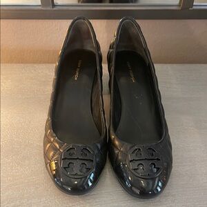Tory Burch Black Heels -Quilted Leather with Patent Toe
